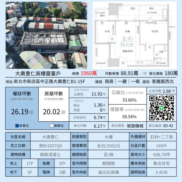 新店電梯推薦物件－大廣豊仁高樓露臺車位