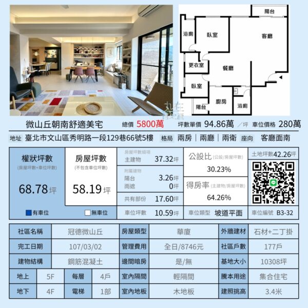 文山電梯推薦物件－微山丘朝南美宅